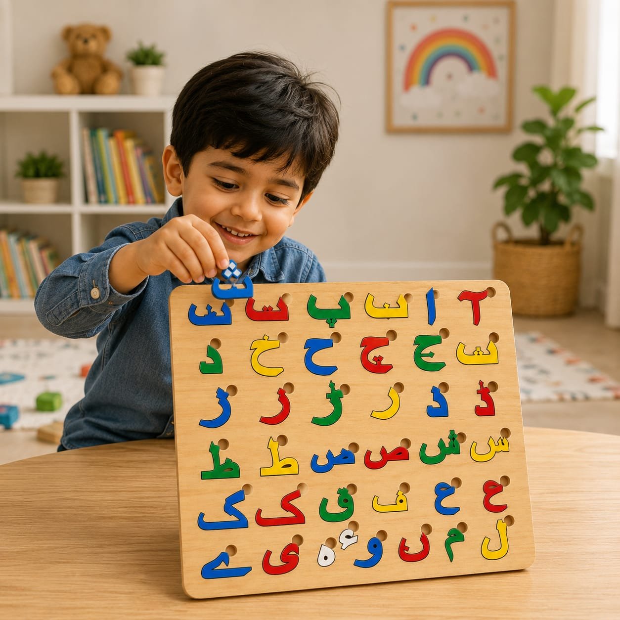 Urdu Haroof-e-Tahaji Wooden Puzzle Board – MDF Educational Alphabet Learning Toy for Kids