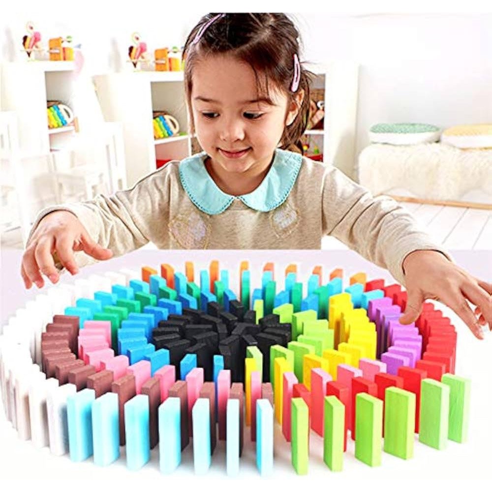 Wooden Colorful Domino Blocks Set – 100PCS Educational Sorting & Stacking Toy for Kids